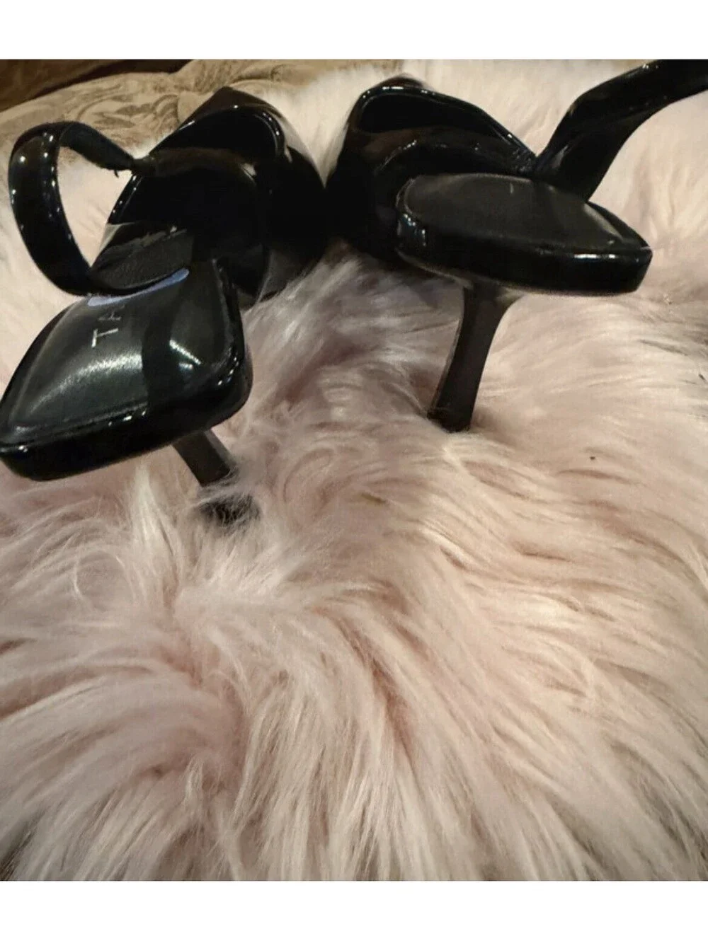 TAHARI Isania Black Patent Pointed Toe Slingback Heels Sz 7.5